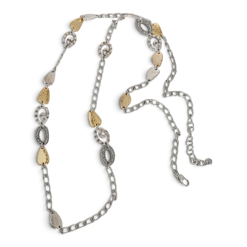 Brighton Melange Long Necklace JN5261 Two Tone Hammered Crystal Layering